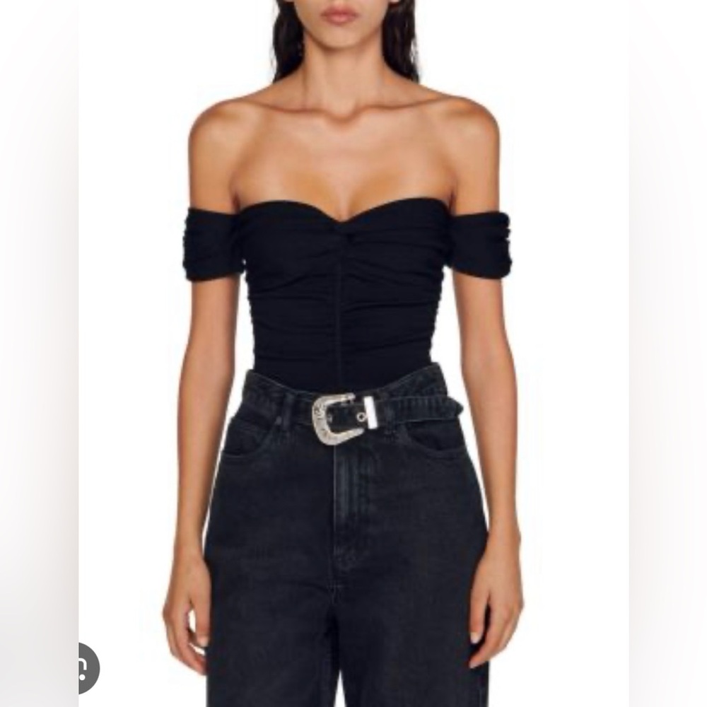 Sandro Black Off-Shoulder Bodysuit size 3